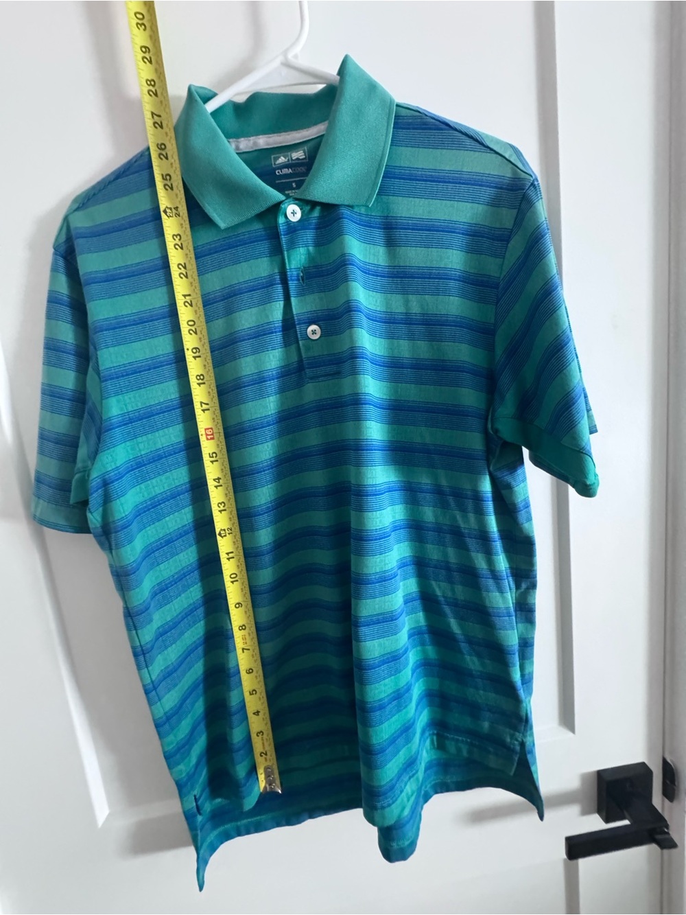 Adidas Striped Polo in Teal and Blue